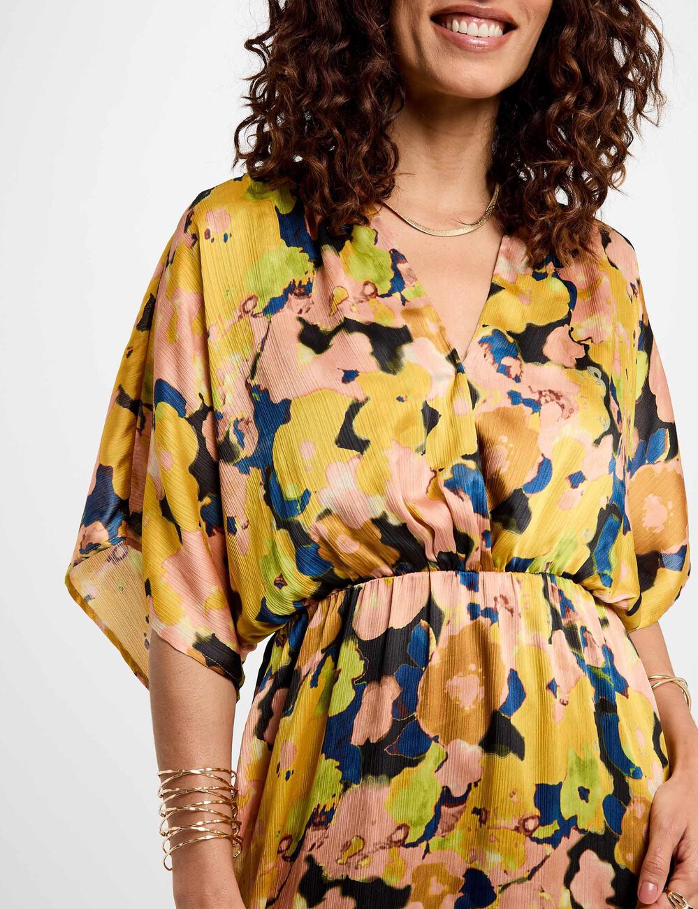 Robe midi droite imprim&eacute;e multicolore femme