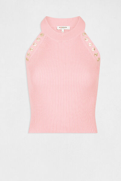 Pull débardeur avec encolure américaine rose femme