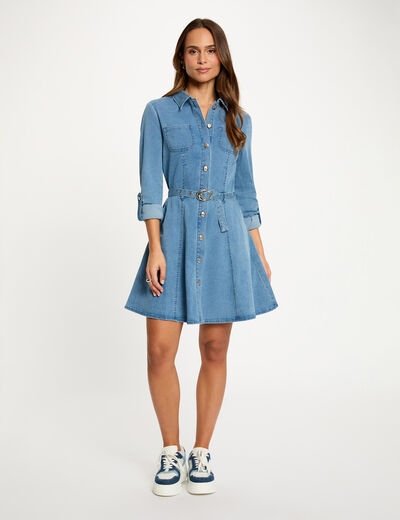 Robe courte ajust&eacute;e denim stone femme