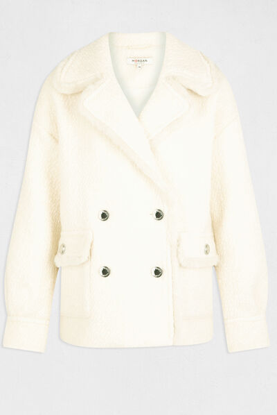 Blouson ample imitation fourrure ecru femme