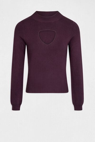 Pull manches longues avec ouverture prune femme