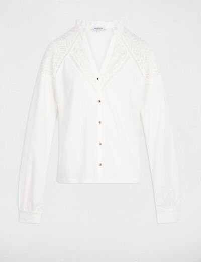 T-shirt dentelle col v blanc femme