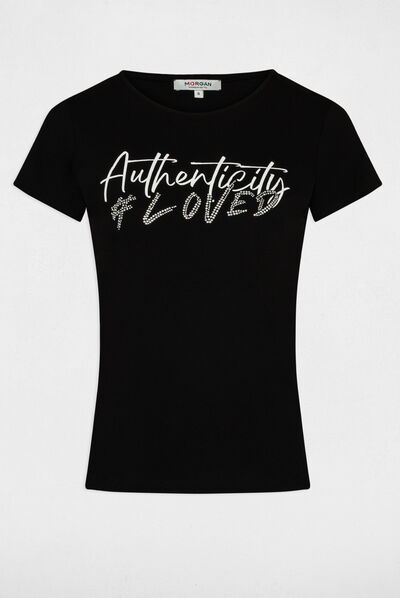 T-shirt manches courtes à inscription noir femme