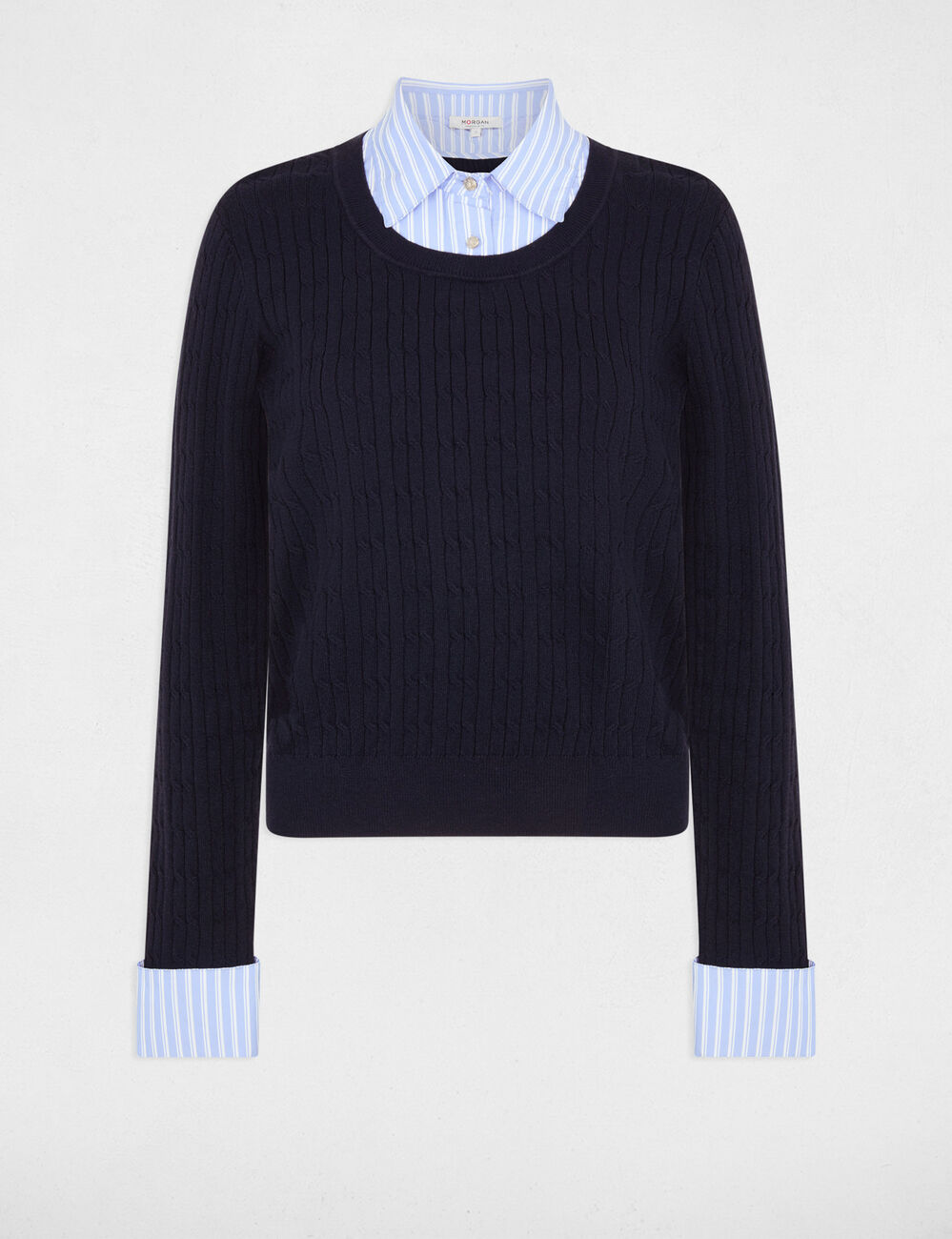 Pull col &agrave; revers bleu marine femme