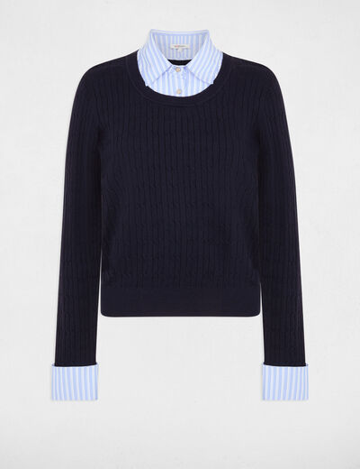 Pull col &agrave; revers bleu marine femme