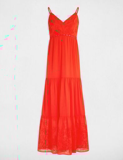 robe longue fluide broderie orange femme Robe longue fluide broderie orange femme
