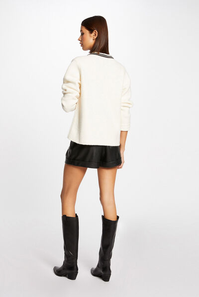 Gilet manches longues à détails bijoux ivoire femme