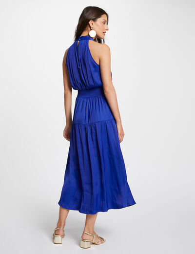 Robe longue cintrée satin bleu electrique femme
