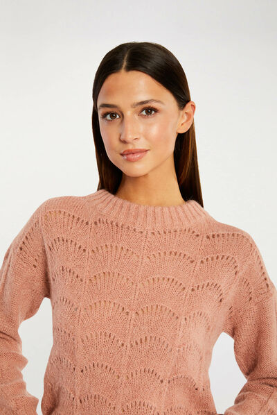 Pull à manches longues vieux rose femme