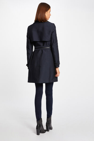 Trench droit ceinturé marine femme