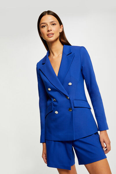 Veste city cintrée boutonnée bleu electrique femme
