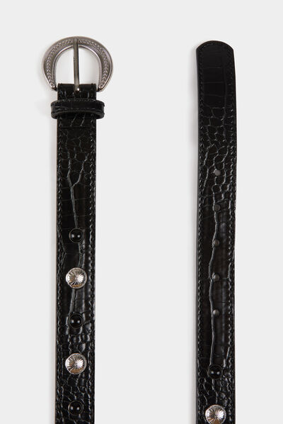 Ceinture croco avec clous noir femme