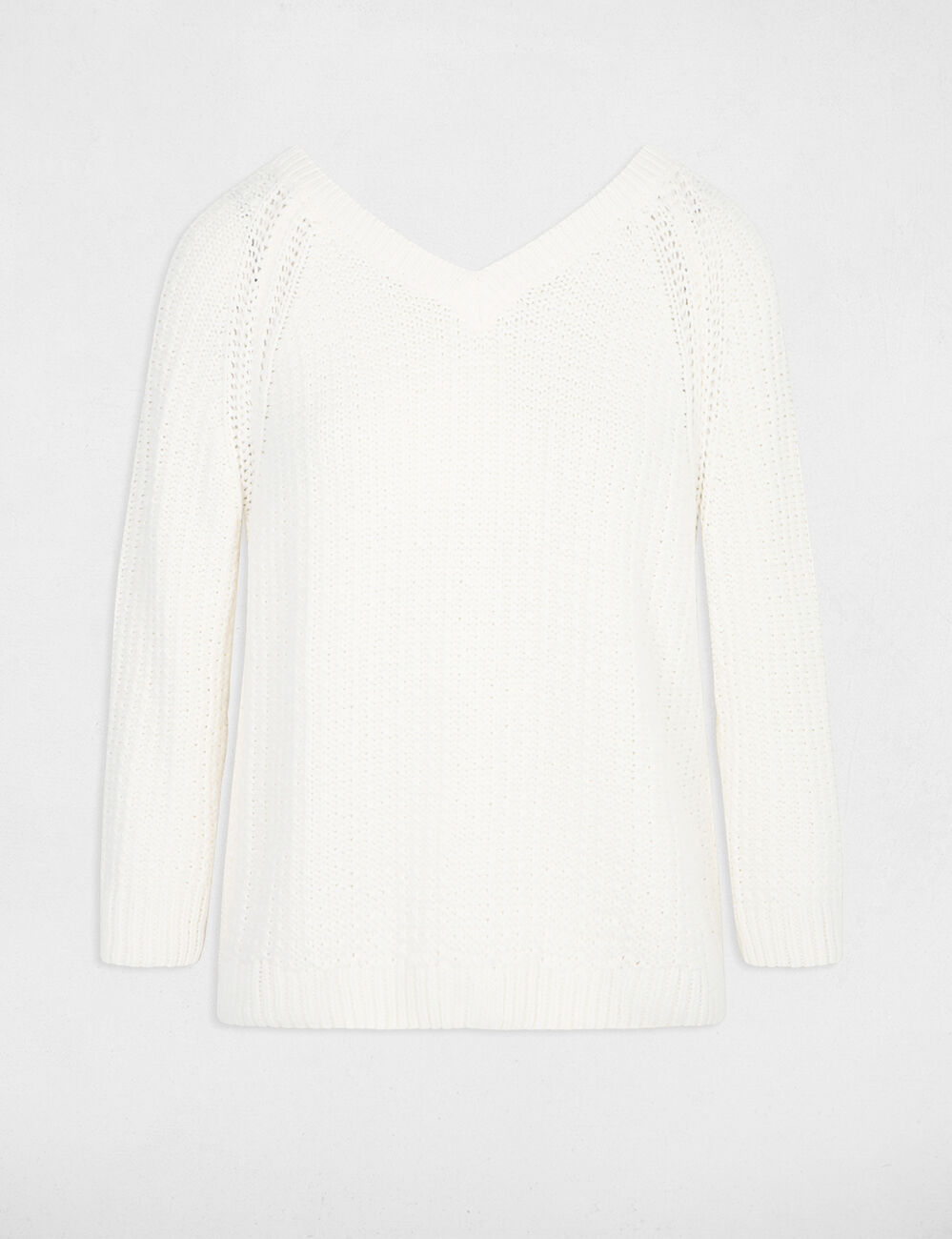 Gilet manches longues col en V ivoire femme