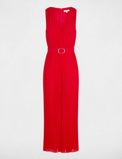 Combinaison ample à jambes plissées rouge femme