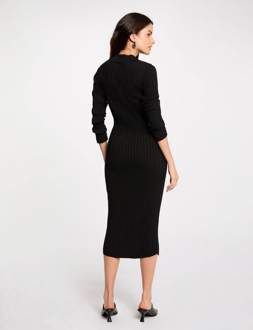 Robe tricot ajust&eacute;e c&ocirc;tel&eacute;e noir femme