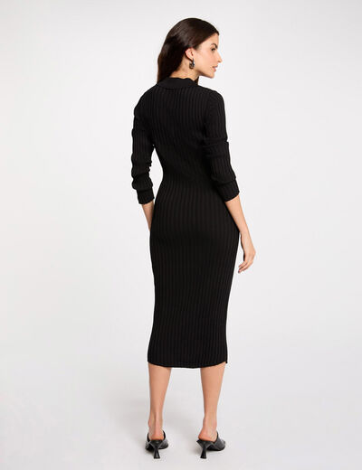Robe tricot ajust&eacute;e c&ocirc;tel&eacute;e noir femme