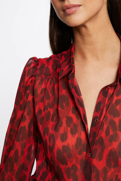 Chemise manches longues imprimé léopard multico femme