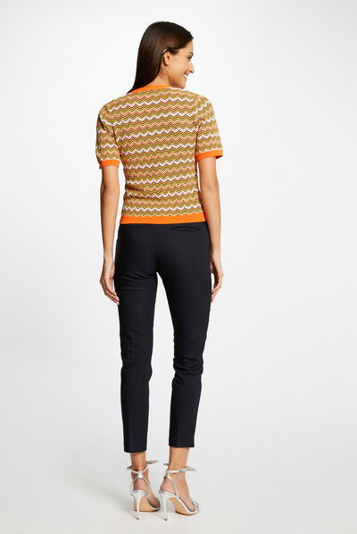 Pull manches courtes imprimé chevron orange femme
