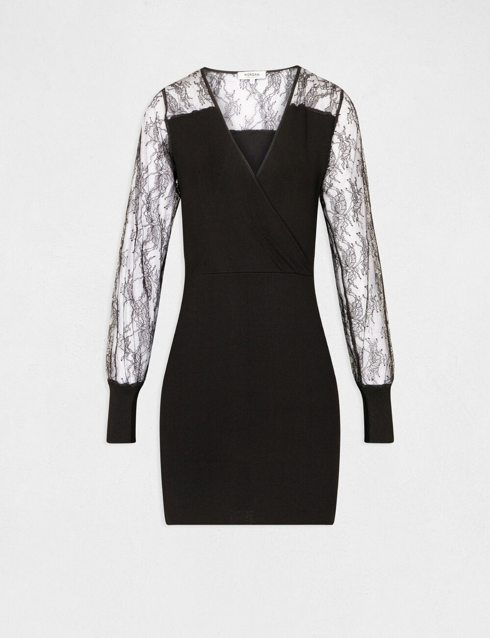 Robe pull ajustée à dentelle noir femme