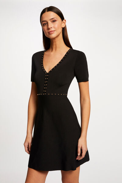 Robe pull ajustée à clous noir femme