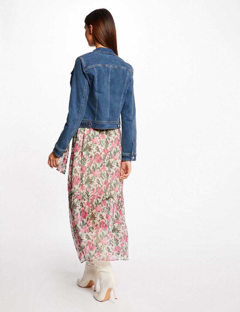 Veste droite boutonn&eacute;e en jean denim stone femme