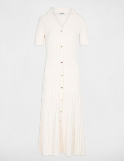 Robe tricot col &agrave; revers ivoire femme