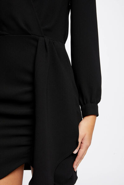 Robe ajustée drapée manches longues noir femme