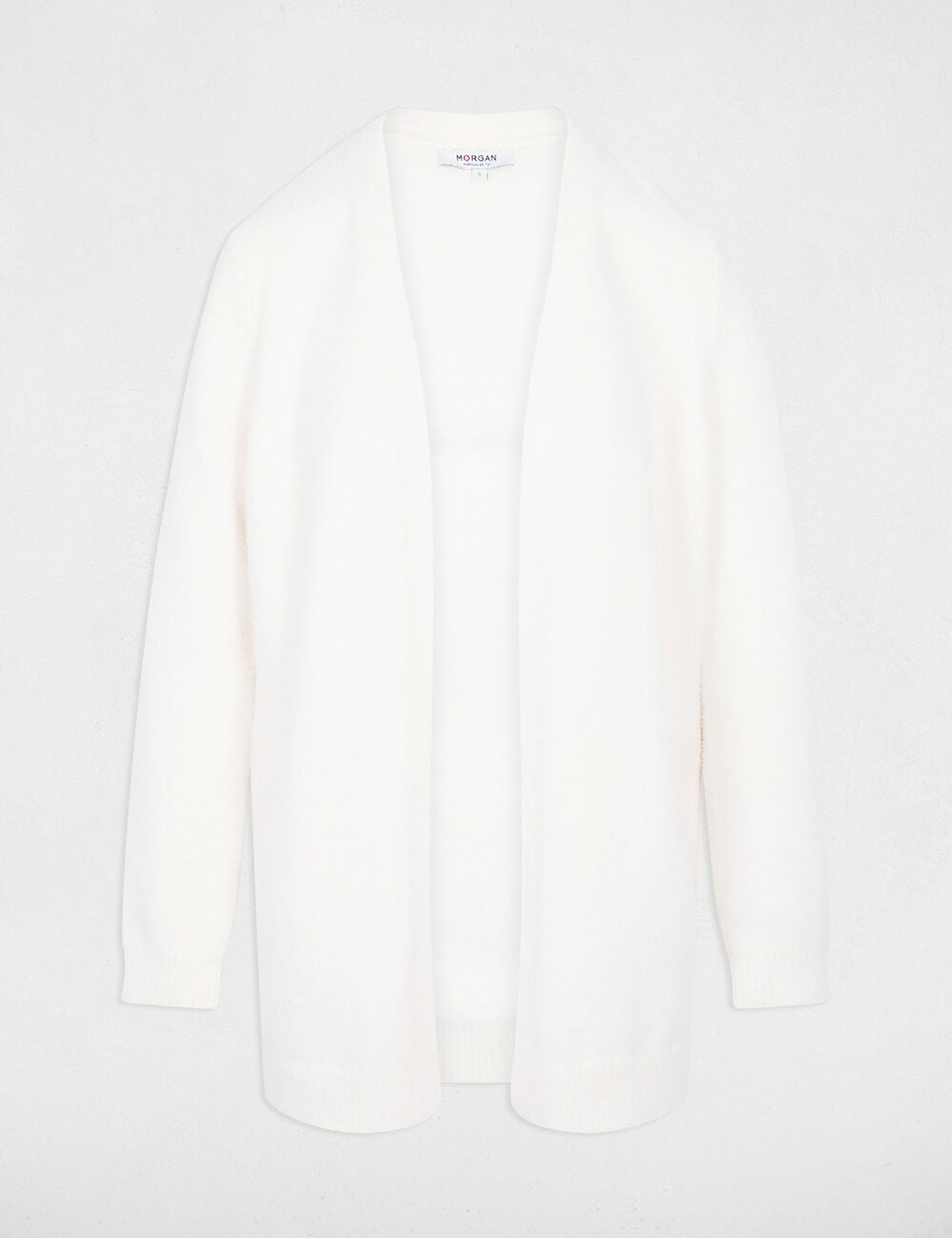 Gilet long col v ivoire femme
