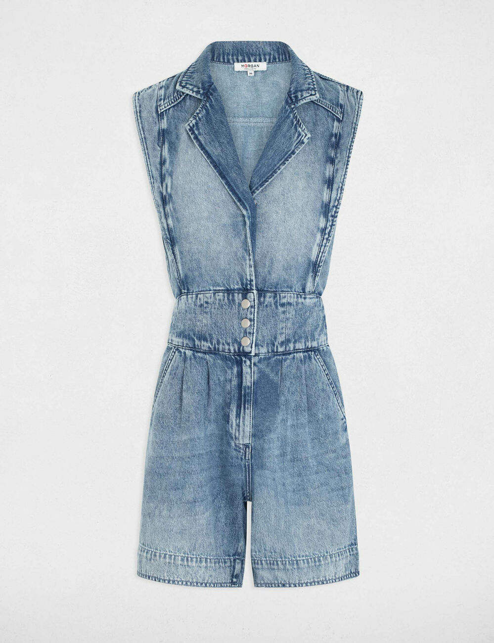 Combishort jean sans manches jean bleached femme