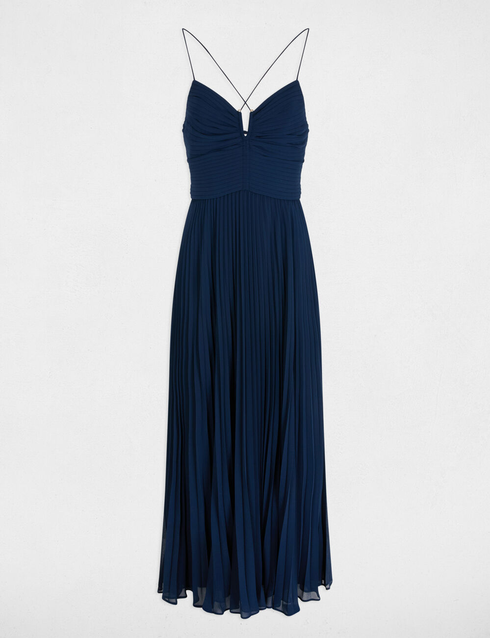 Robe longue dos ouvert bleu marine femme