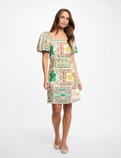 Robe courte manches bouffantes multicolore femme