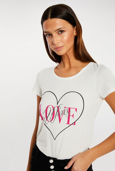 T-shirt manches courtes ecru femme
