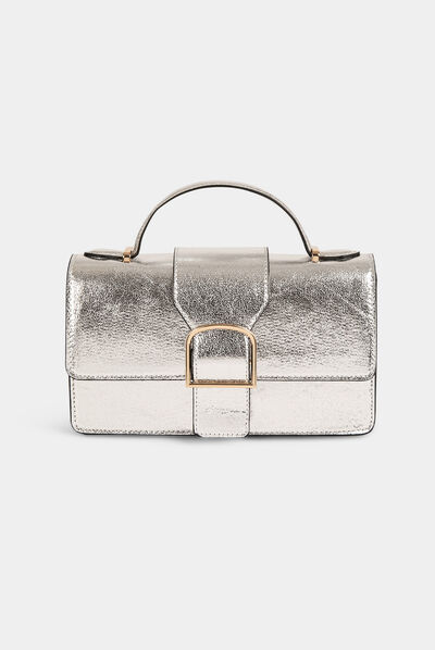 Sac cartable métallisé argente femme