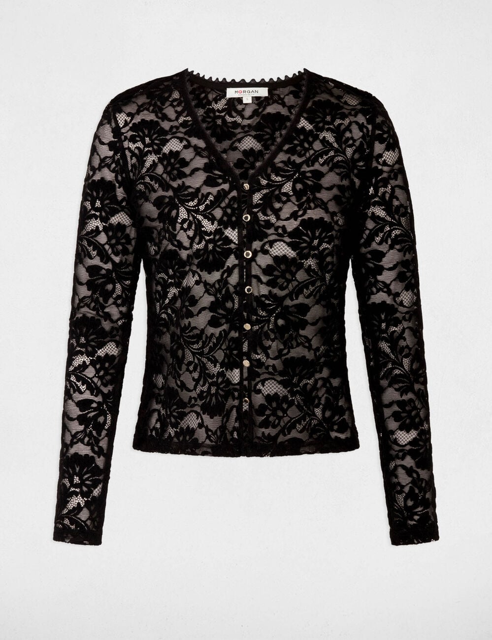 Chemise en dentelle col v noir femme