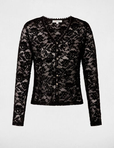 Chemise en dentelle col v noir femme