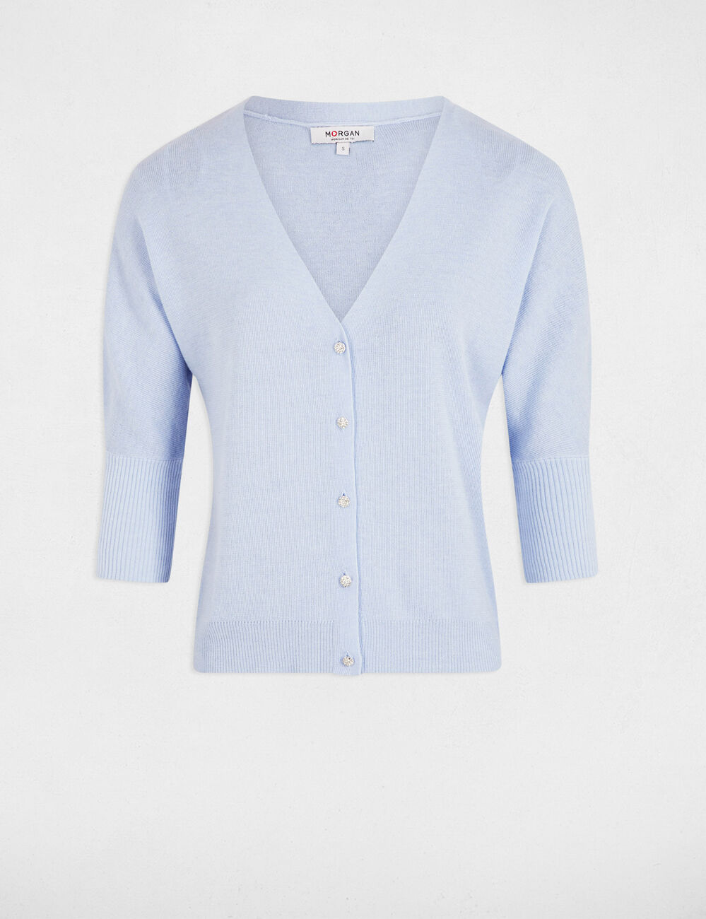Gilet col en V manches longues bleu ciel femme