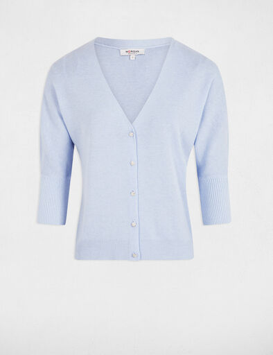 gilet col en v manches longues bleu ciel femme Gilet col en V manches longues bleu ciel femme