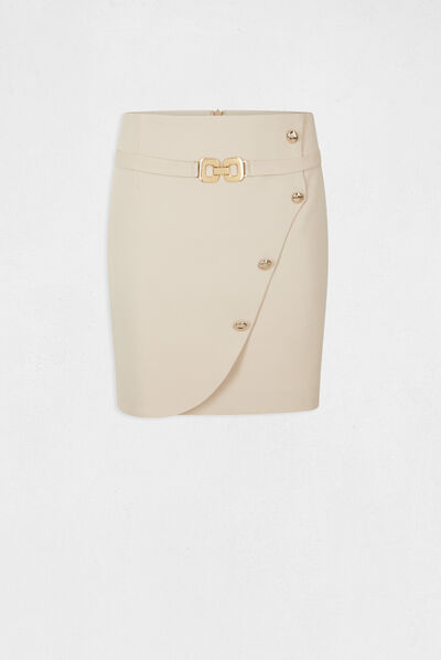 Jupe portefeuille avec boutons beige femme