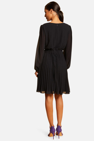 Robe droite fluide avec bas plissé marine femme