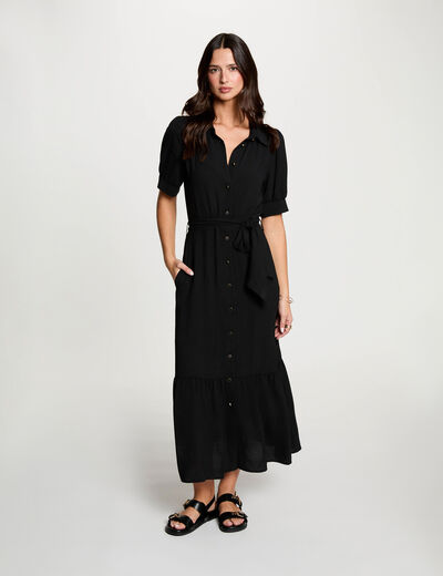Robe maille manches bouffantes noir femme