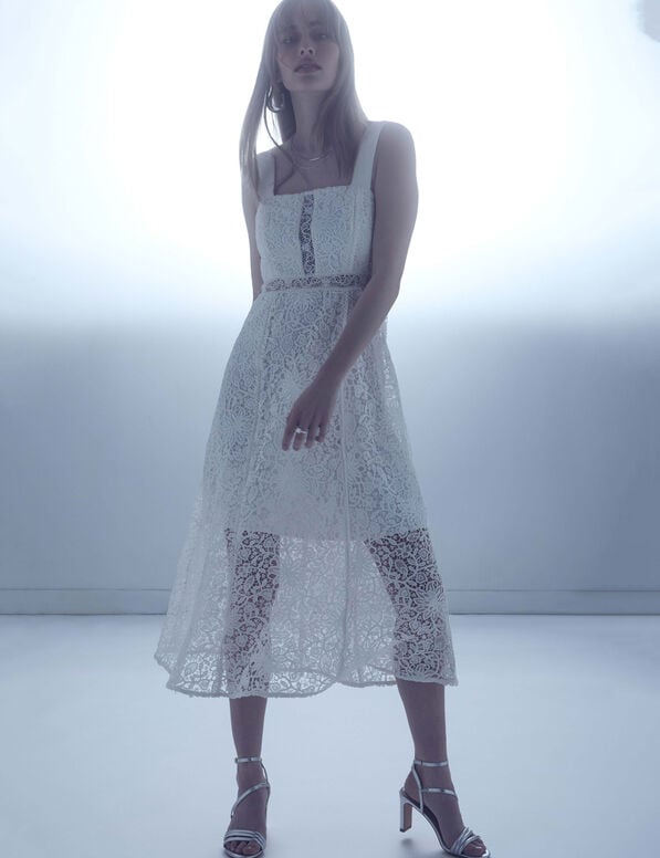 robe midi trapeze dentelle blanc femme Robe midi trapèze dentelle blanc femme