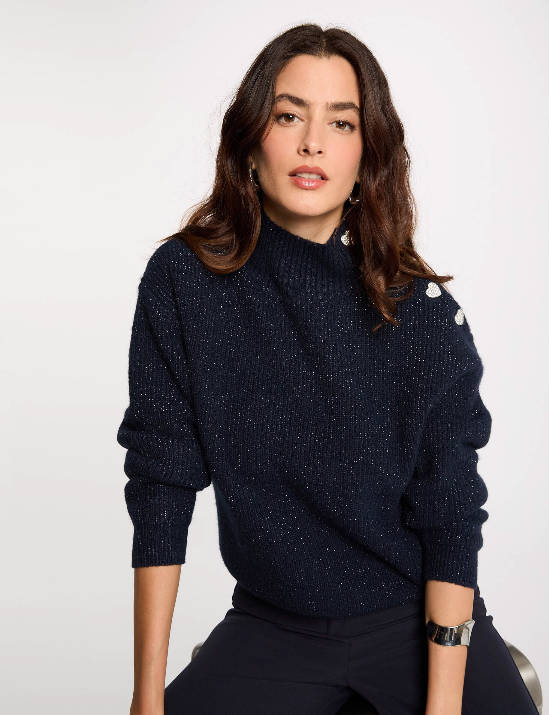 Pull manches longues avec boutons femme