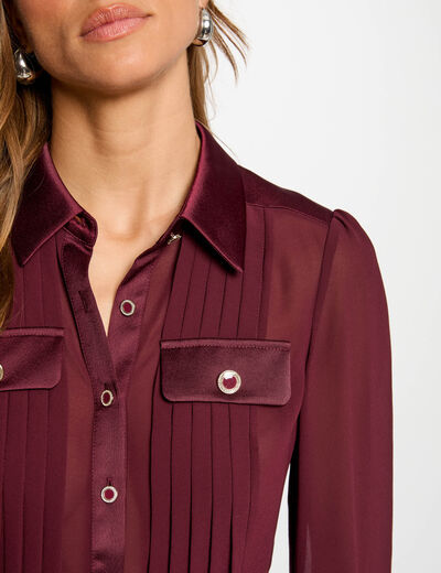 Chemise manches longues avec plis prune femme