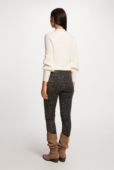 Pull manches longues col montant ivoire femme