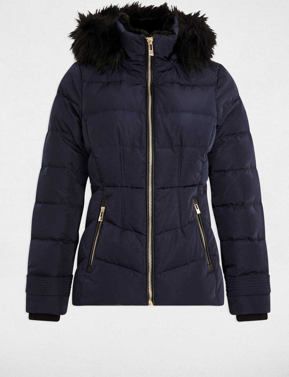 Doudoune courte ajust&eacute;e bleu marine femme