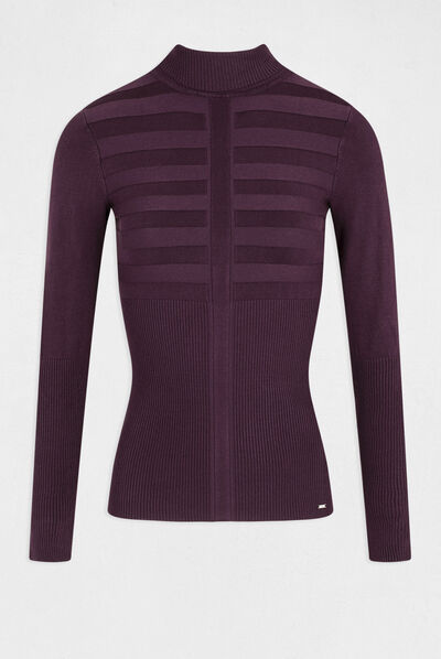 Pull manches longues col roulé framboise femme
