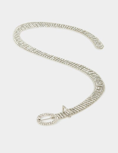 Ceinture fine strass couleur argent femme