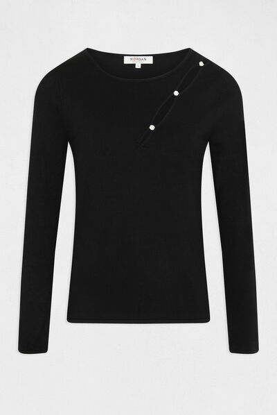 Pull manches longues avec fente noir femme