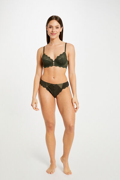 Tanga dentelle vert kaki femme