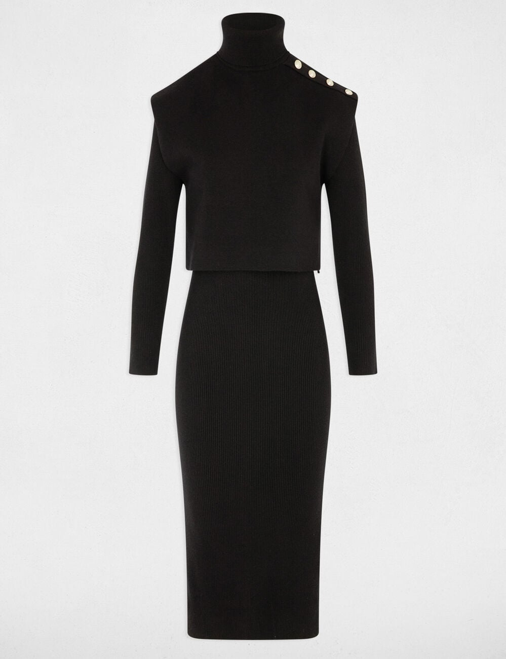 Robe tricot col roul&eacute; noir femme